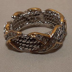 Designer Inspired 2 Tone Sterling Silver Ring Sz 6